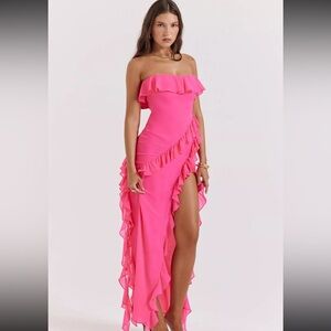 HOUSE OF CB 'Sarina' Fuchsia Ruffle Maxi Dress/Size S-US 4-6